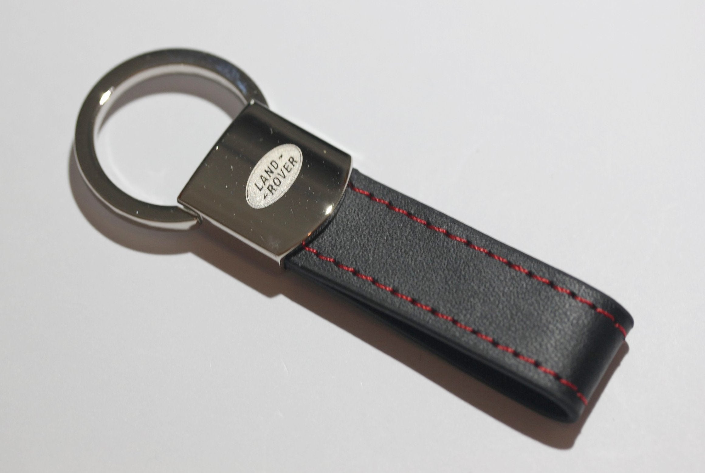 Land Rover Leather Chrome Red Stitches Key Chain